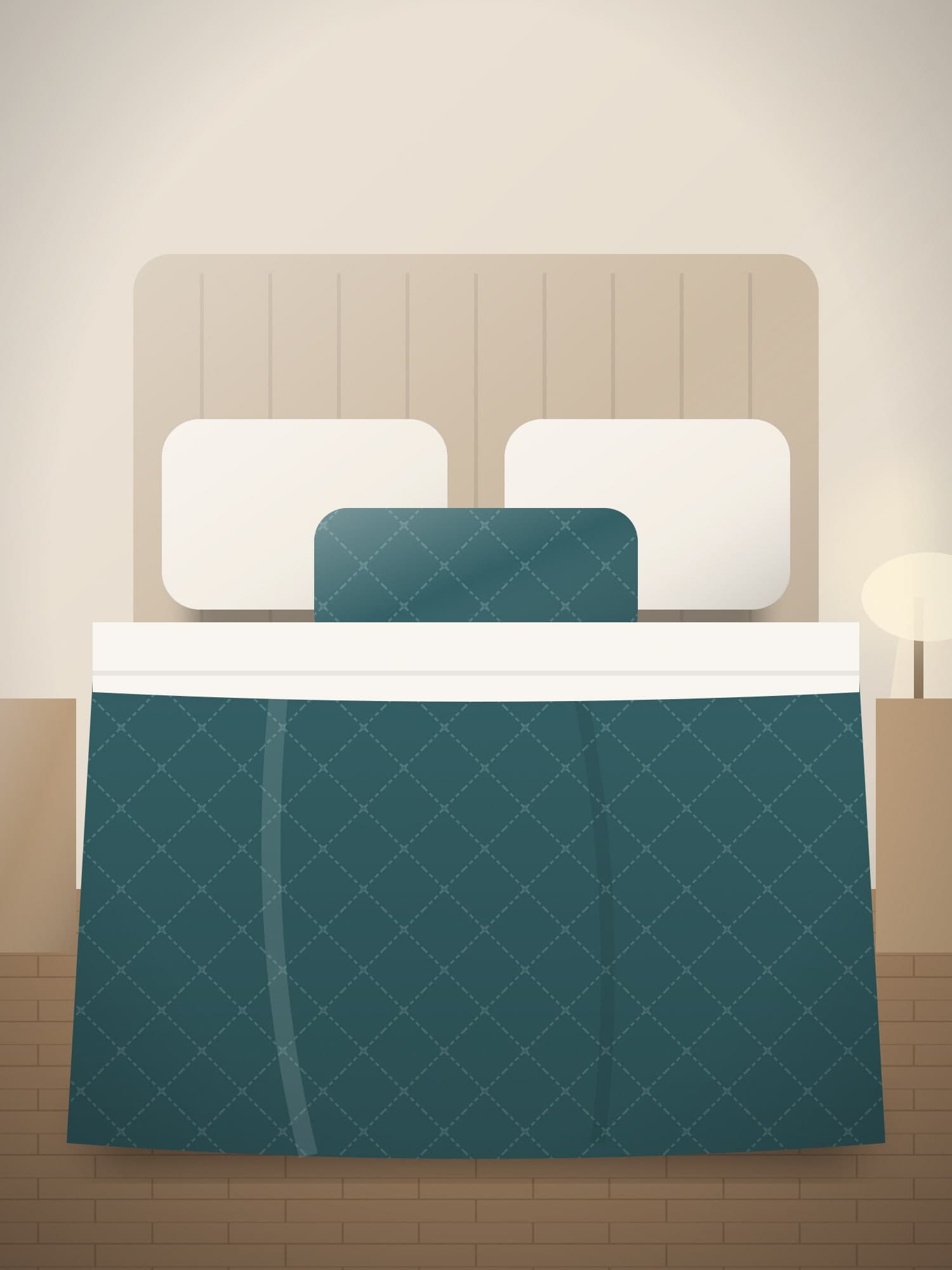 Quarto com colcha matelassê verde-petróleo
